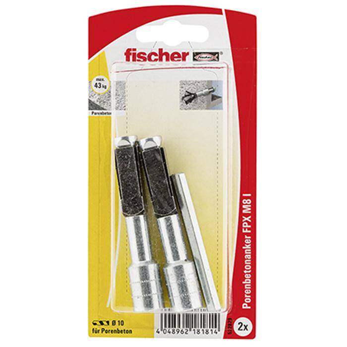 Porenbetonanker FBX-I - min. Bohrlochtiefe bei Vorsteckmontage 95 mm - min. Verankerungstiefe 70 mm - max. Einschraubtiefe 10 mm - Innengewinde M6