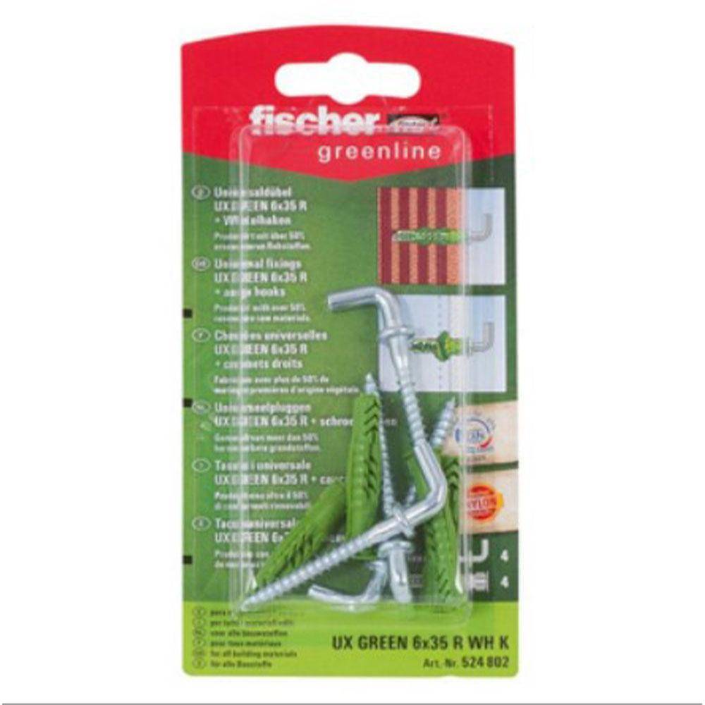 Universaldübel UX GREEN 6x35 R WH K - mit Winkelhaken - Bohrernenn-Ø 6 mm - Dübellänge 35 mm - SB-Karte - VE 5 Stück - Preis per VE