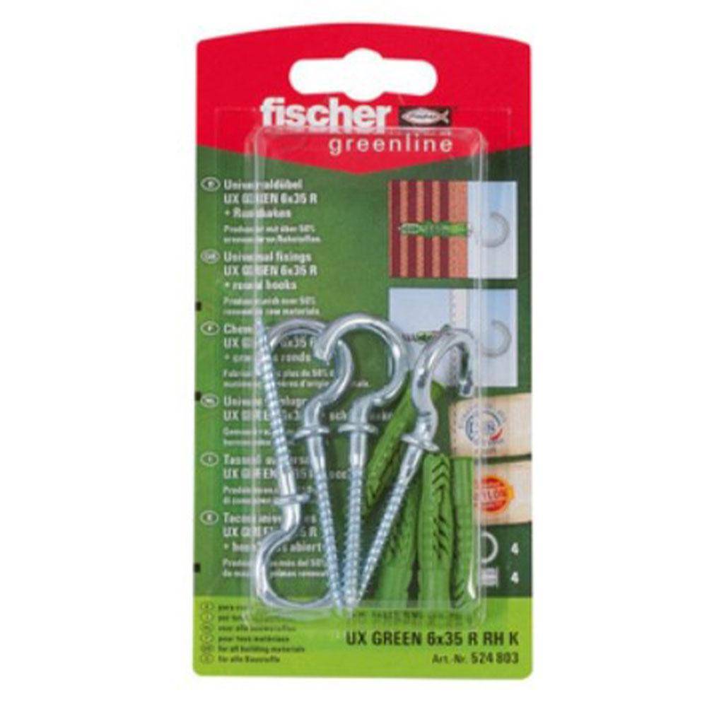 Universaldübel UX GREEN 6 x 35 R RH - mit Rundhaken - Bohrernenn-Ø 6 mm - Dübellänge 35 mm - SB-Karte - VE 5 Stück - Preis per VE