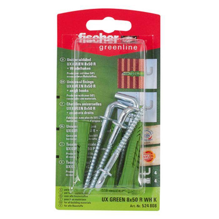 Universaldübel UX GREEN 8 x 50 R WH K - mit Rand und Winkelhaken - SB-Karte
