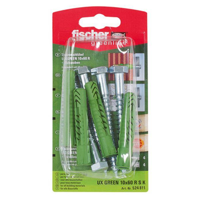 Universaldübel UX GREEN 10x60 R S K - mit Rand und Schraube - SB-Karte