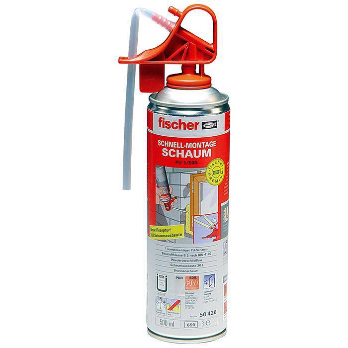 1K-Schnell-Montageschaum mit Fix-Adaptersystem PU 1 - Inhalt 500 ml - Schaumausbeute 30 l - VE 12 Stück - Preis per VE