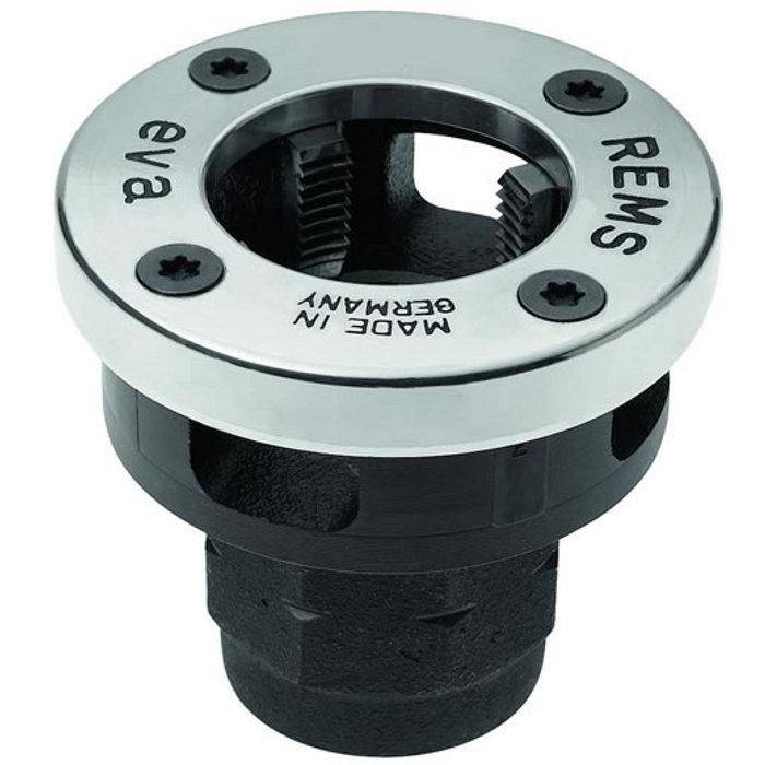 Metallisches Gewindeerohr-Fitting mit einer silbernen Oberplatte, gekennzeichnet mit 