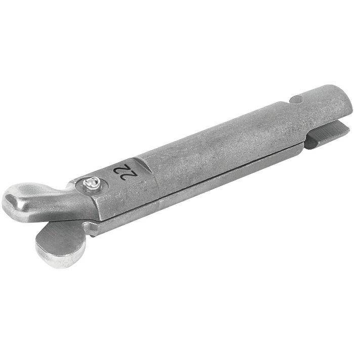 Metallhandwerkzeug mit gekrümmtem Hakende und flacher Basis, gekennzeichnet mit '22', dargestellt auf weißem Hintergrund.