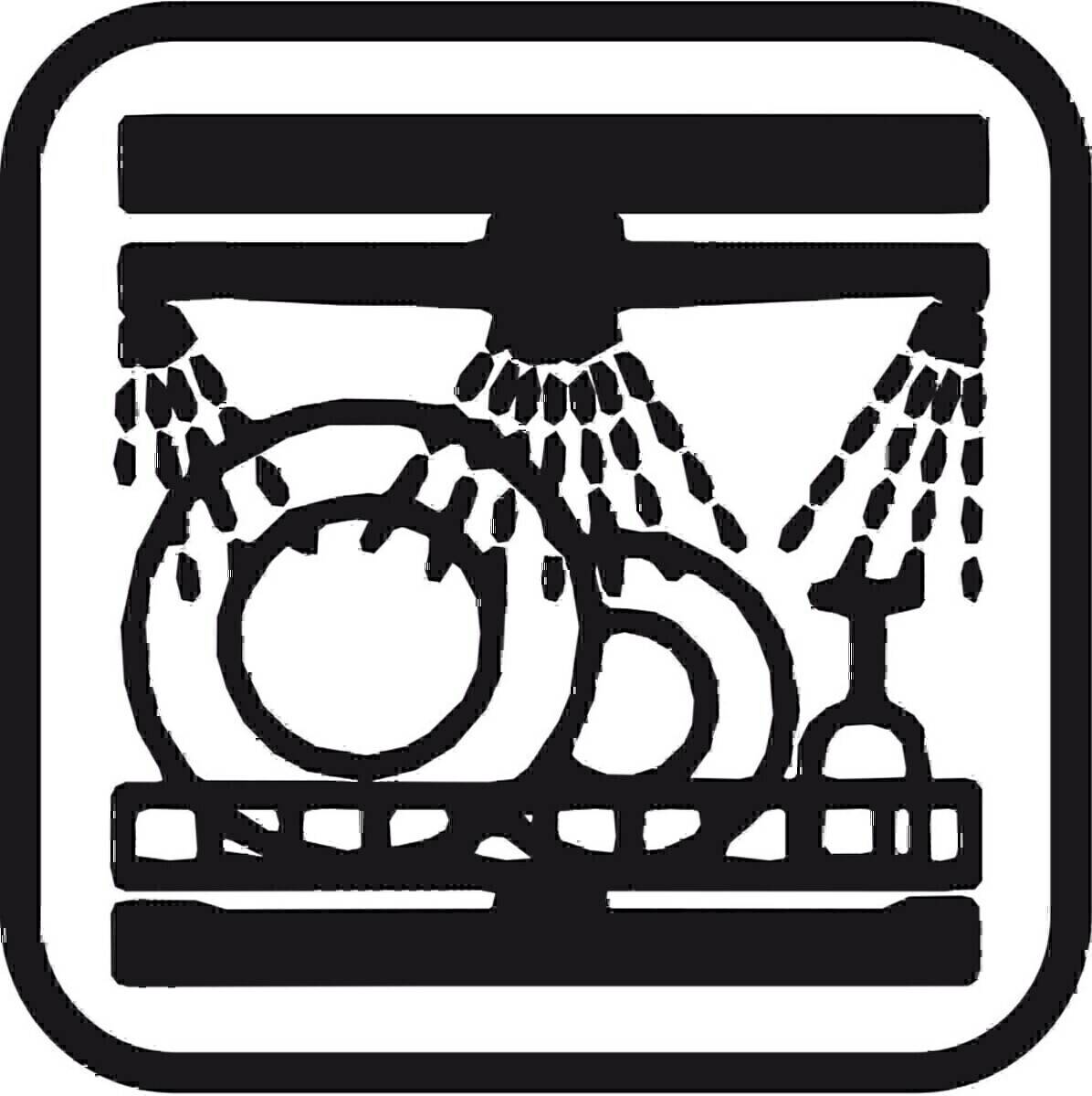 „Bild von Geschirr, das im Inneren einer Spülmaschine mit Wasser besprüht wird und den Spülvorgang veranschaulicht.