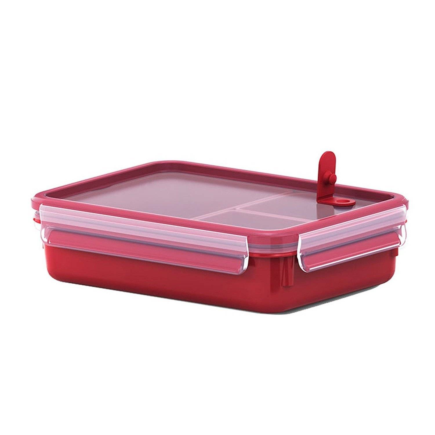 EMSA 517775 CLIP & MICRO Mikrowellendose mit 3 Einsätzen - 1,2 l - Rot - Transparent - Polypropylen (PP) - Thermoplastisches Elastomer (TPE)
