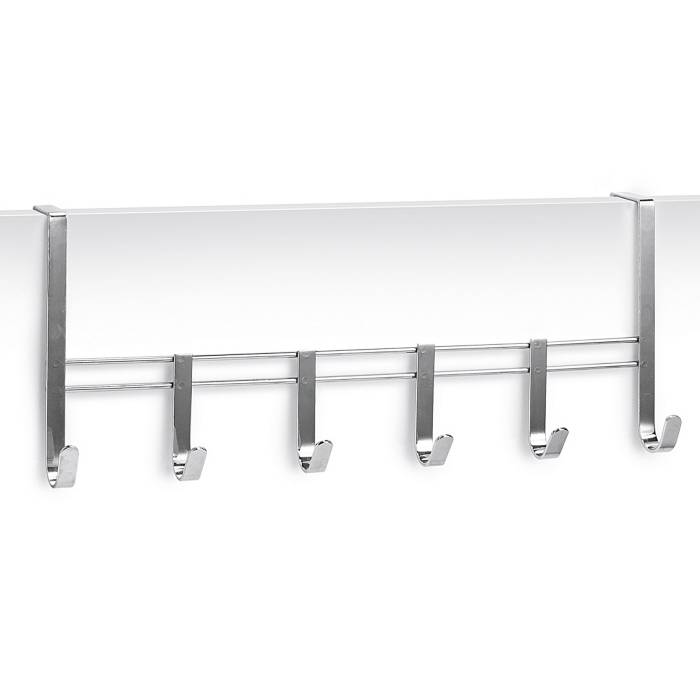 Zeller Present 13897 Türgarderobe, Türhängeleiste, Edelstahl, 6 Haken, Metall verchromt, 51 x 8 x 20,5 cm, silber