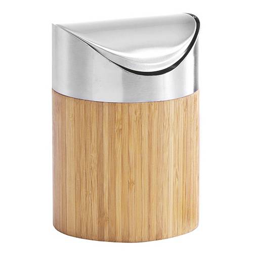 Zeller Present 25281 Bamboo Tischabfallbehälter Bamboo ø 12 cm, natur/silber