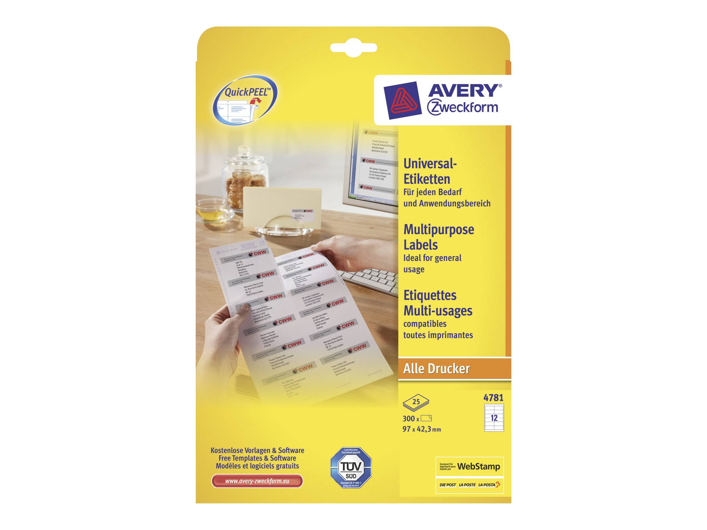 AVERY ZWECKFORM - Avery - Weiß - 97 x 42.3 mm 300 Etikett(en) (25 Bogen x 12)