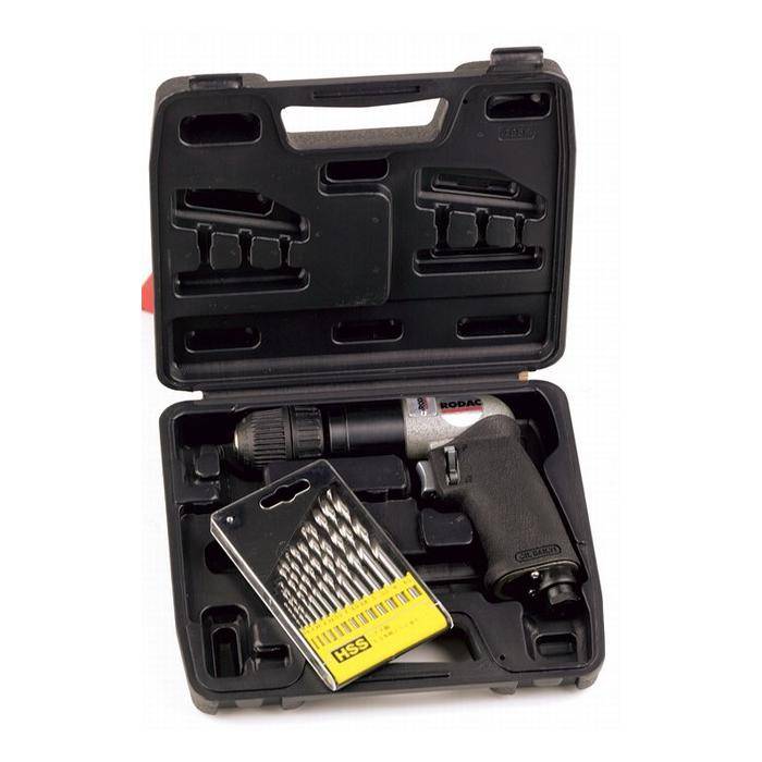 Druckluft - Bohrmaschine 10mm in Koffer mit Zubehör - Leistung KW - 0,5 - Links-