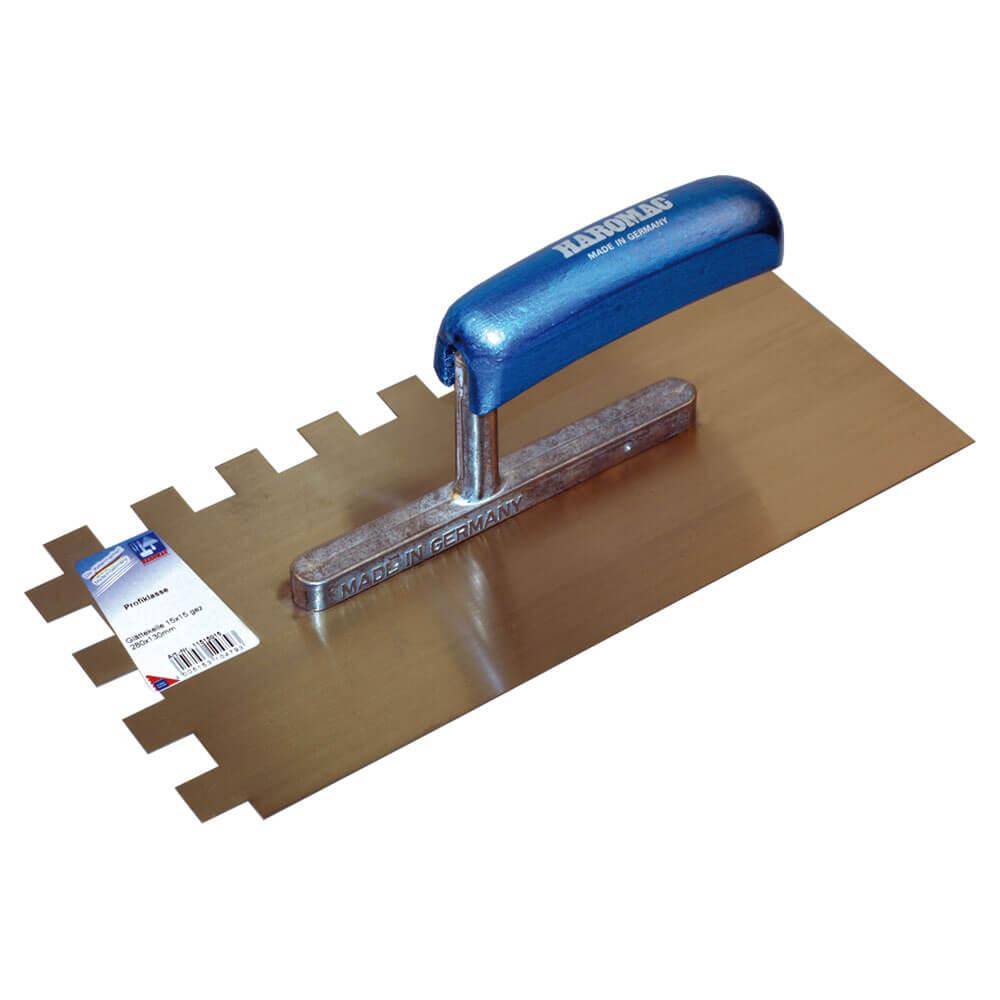 Gezahnte Glättekelle - 15 x 15 mm - Breite 130 mm - Länge 280 mm - Edelstahl