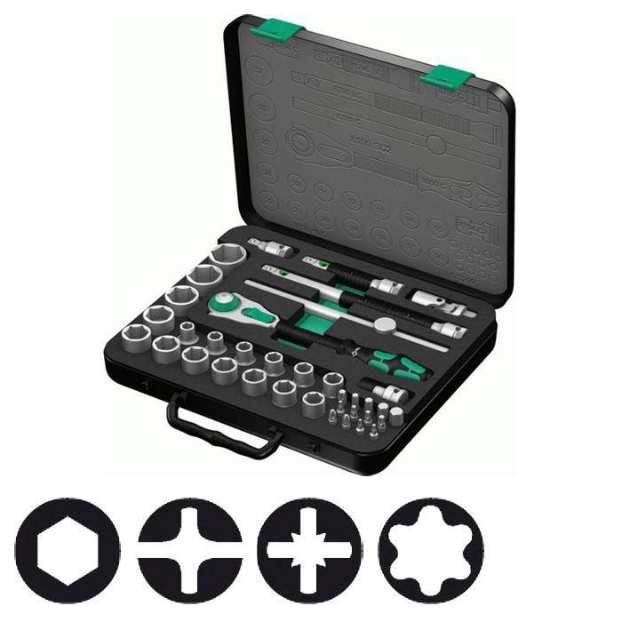 Steckschlüssel-Garnitur - 1/2" - Chrom-Vanadium-Stahl - 37-teilig - Wera
