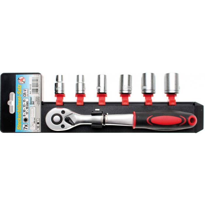 Steckschlüssel-Satz - Größen 8, 10, 13, 15, 17 & 19 mm - Antrieb 10 mm (3/8") - 7-tlg.