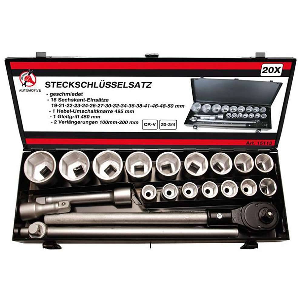 Steckschlüssel-Satz - im Metallkoffer - Antrieb 20 mm (3/4") - 20-tlg.