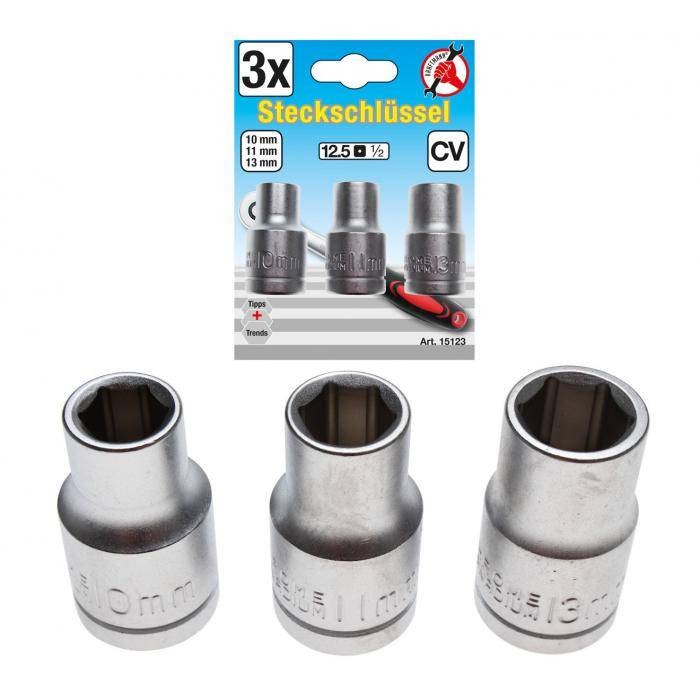 Steckschlüssel-Satz - Größen 10, 11, 13 mm - Antrieb 12,5 mm (1/2")