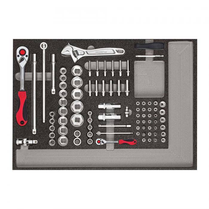 GEDORE red Steckschlüssel-Satz - 1/4 Zoll und 1/2 Zoll - Zubehör im Schaumstoffmodul - 84-teilig