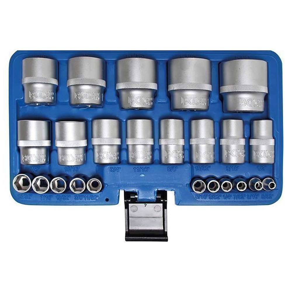 Steckschlüssel-Einsätze Satz - in Zollgrößen - Antrieb 1/4" und 1/2"-6-kant - CV-Stahl