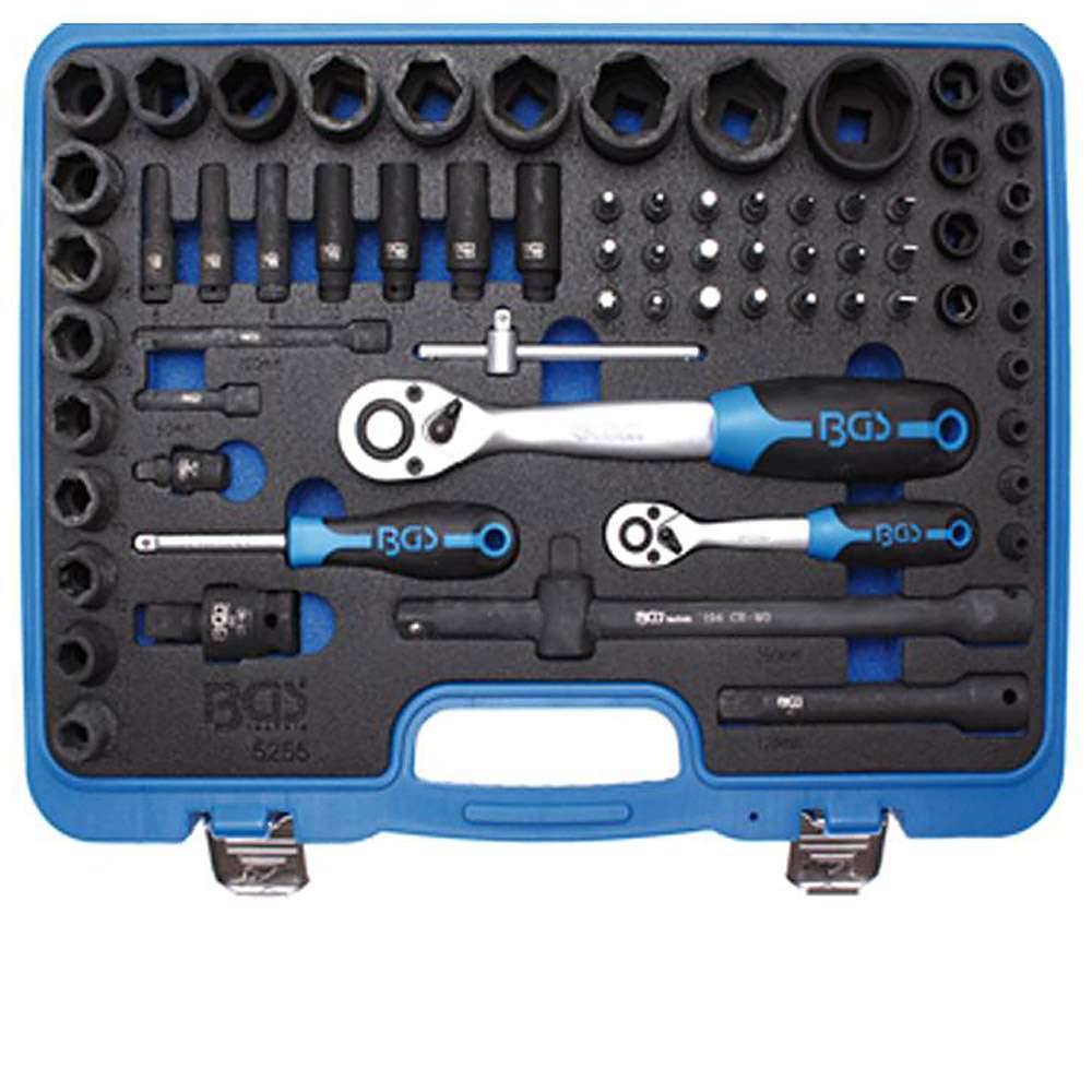 Kraft-Steckschlüsselsatz - 6,3 mm 1/4 " und 12,5 mm 1/2 " - CRO-MO-Stahl - 69-tlg.