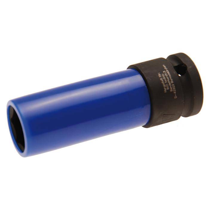 Kraft-Schoneinsatz - 1/2" Antrieb - 17 mm - CRO-MO-Stahl - mit Kunststoffmantel und Kunstoffeinsatz - mit Kugelfangrille und Bohrung