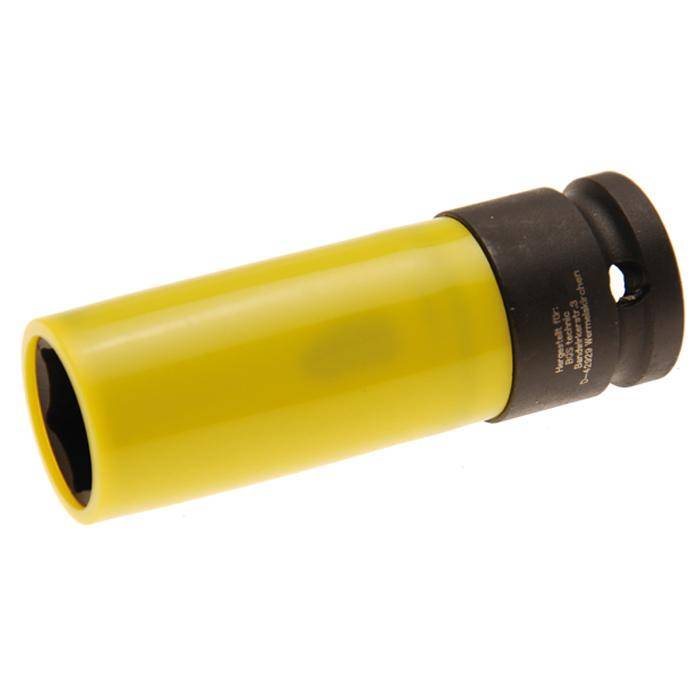 Kraft-Schoneinsatz - 1/2" Antrieb - 19 mm - CRO-MO-Stahl - mit Kunststoffmantel und Kunstoffeinsatz - mit Kugelfangrille und Bohrung