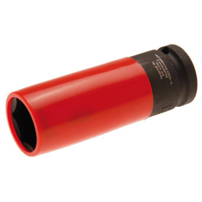 Kraft-Schoneinsatz - 1/2" Antrieb - 21 mm - CRO-MO-Stahl - mit Kunststoffmantel und Kunstoffeinsatz - mit Kugelfangrille und Bohrung