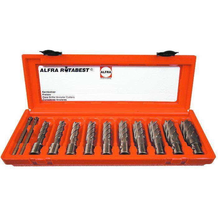 HSS-Kernbohrer 10-er Set - ALFRA ROTABEST - 50 mm Schnitttiefe - 14,0 bis