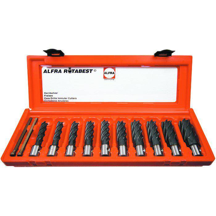 HSS-Co Kernbohrer 10-er RQX Set - ALFRA ROTA-QUICK - 50 mm Schnitttiefe - 14,0 b