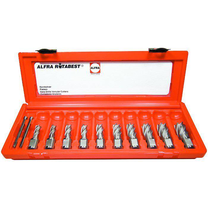 HSS Kernbohrer 10-er Set - ALFRA ROTABEST - Schnitttiefe 25 mm - 12,0 bis 22,0 m