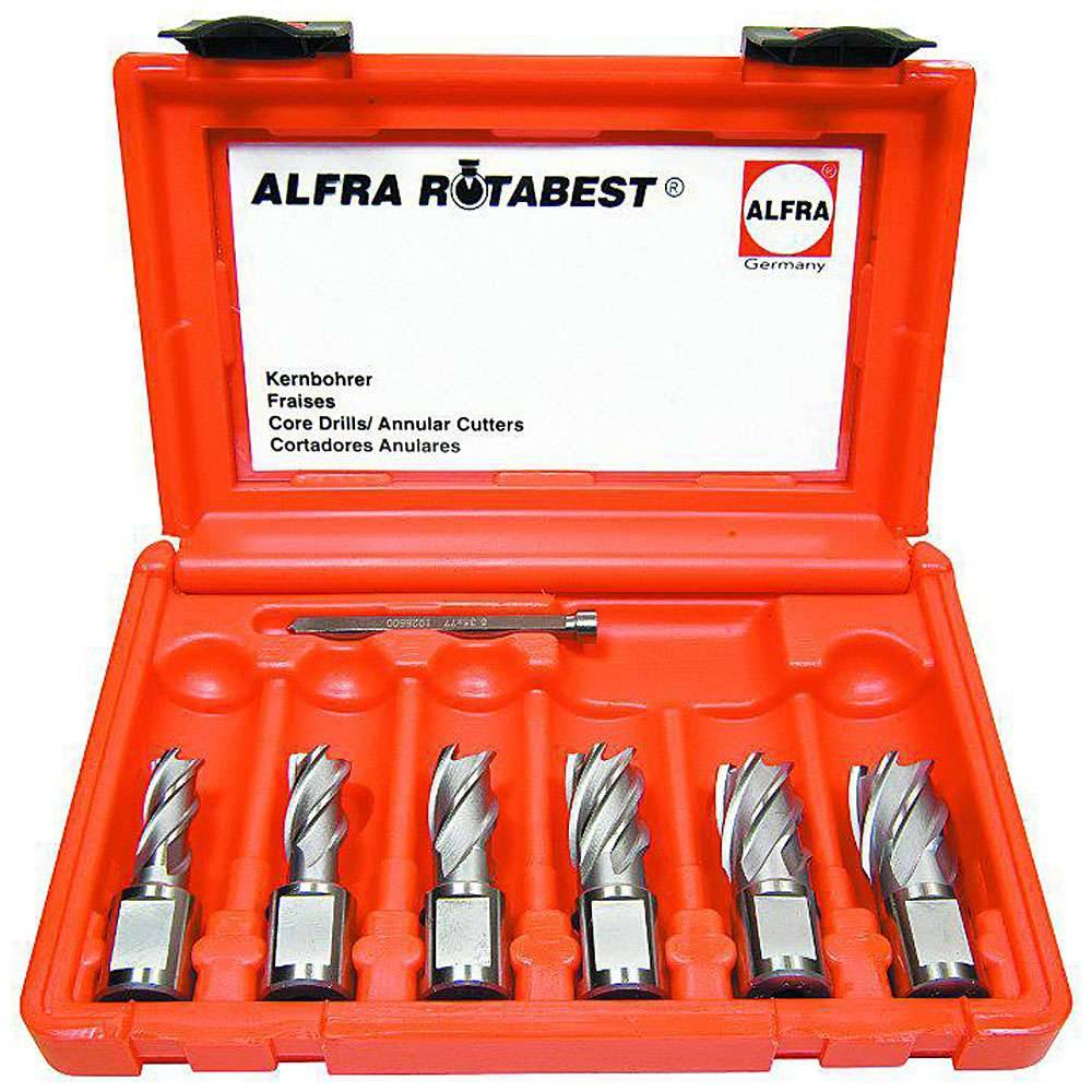 HSS Kernbohrer 6-er Set - ALFRA ROTABEST - Schnitttiefe 25 mm - 12,0 bis 22,0 mm