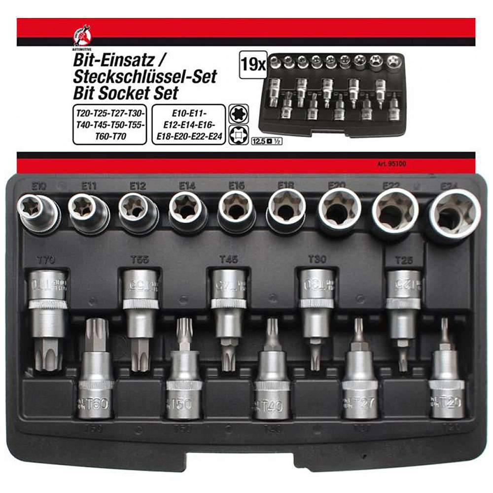 T-Profil Bit Einsatz- & E-Profil Steckschlüssel-Satz - 12,5 mm (1/2") - 19-tlg.