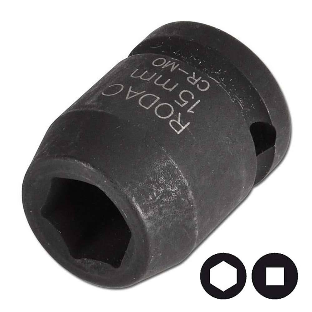 Eine 75-mm-Schlagsteckdose mit sechskantigen Stecknüssen an jedem Ende, gekennzeichnet mit „RODAC 75 mm CR-MO