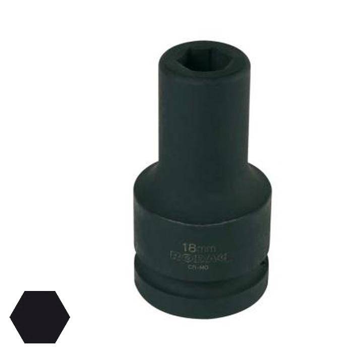 18 mm schwarzes Innensechskantschlüssel-Werkzeug mit langem zylindrischem Schaft und tiefem Sockeleinsatz.
