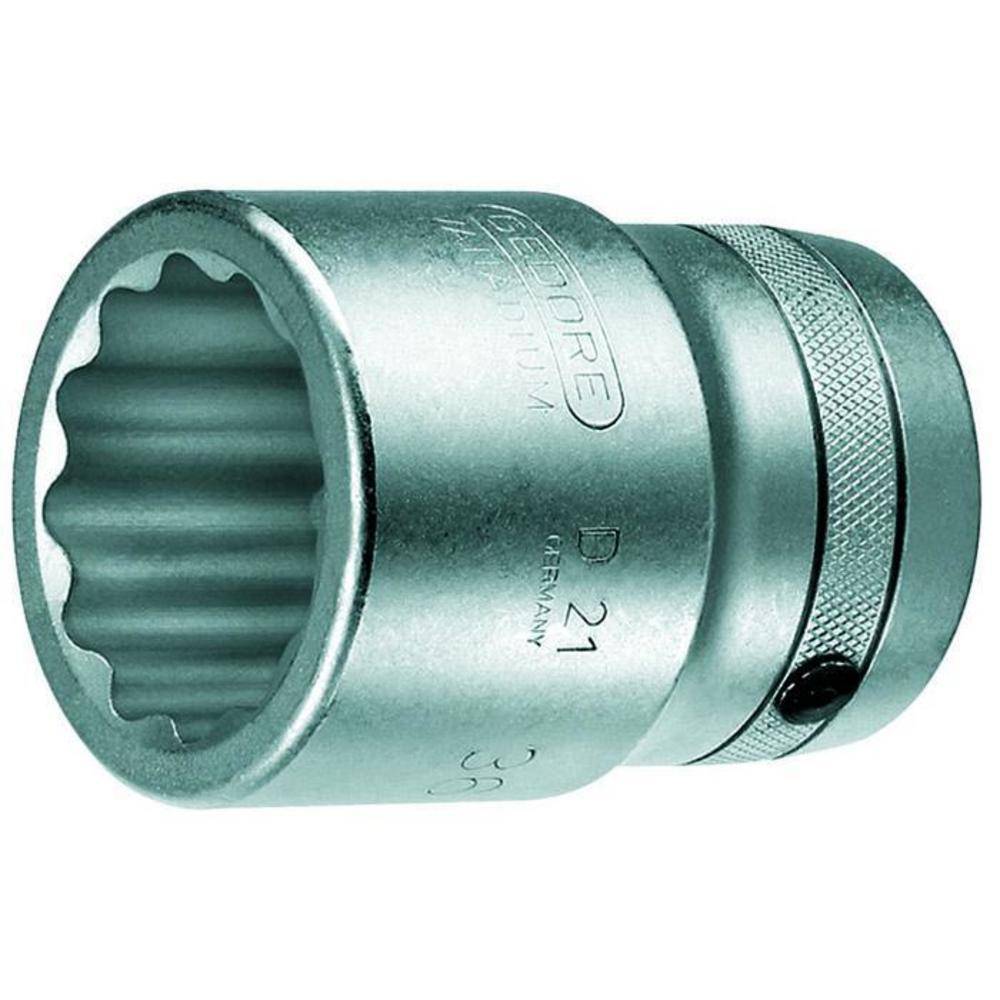 Metallischer Schraubenschlüssel-Kopf mit gerilltem Innenraum und gerilltem Griff, dargestellt vor weißem Hintergrund.