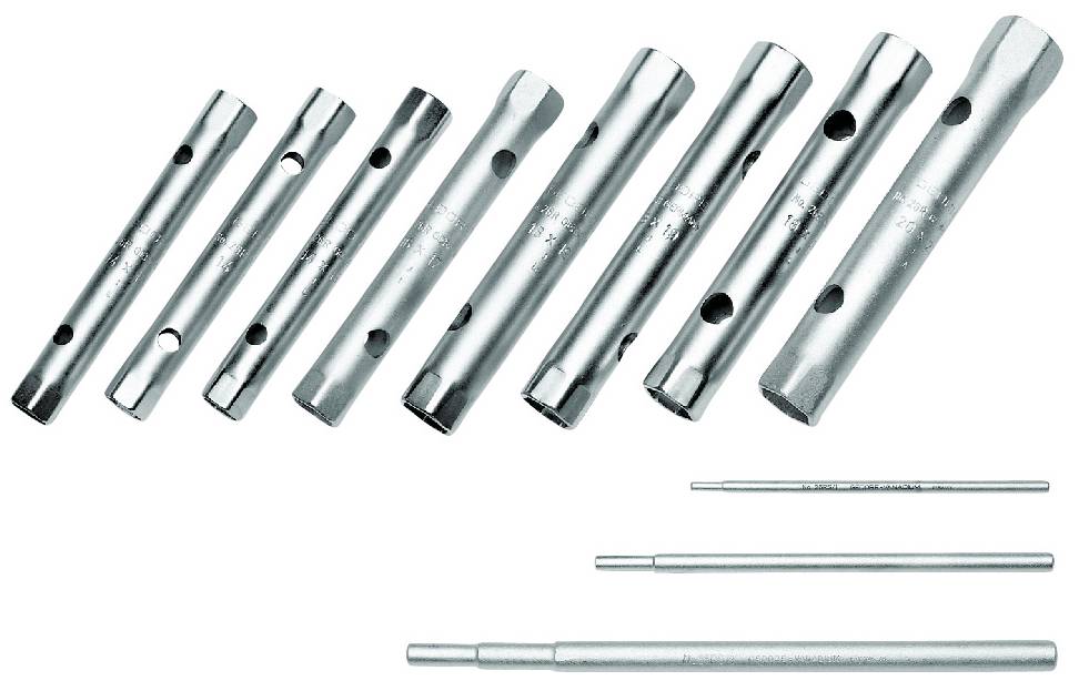 GEDORE Doppelsteckschlüssel-Satz, Set 8-tlg, Hohlschaft, 6-kant, mit 3 Drehstiften, Werkzeug, Stahl