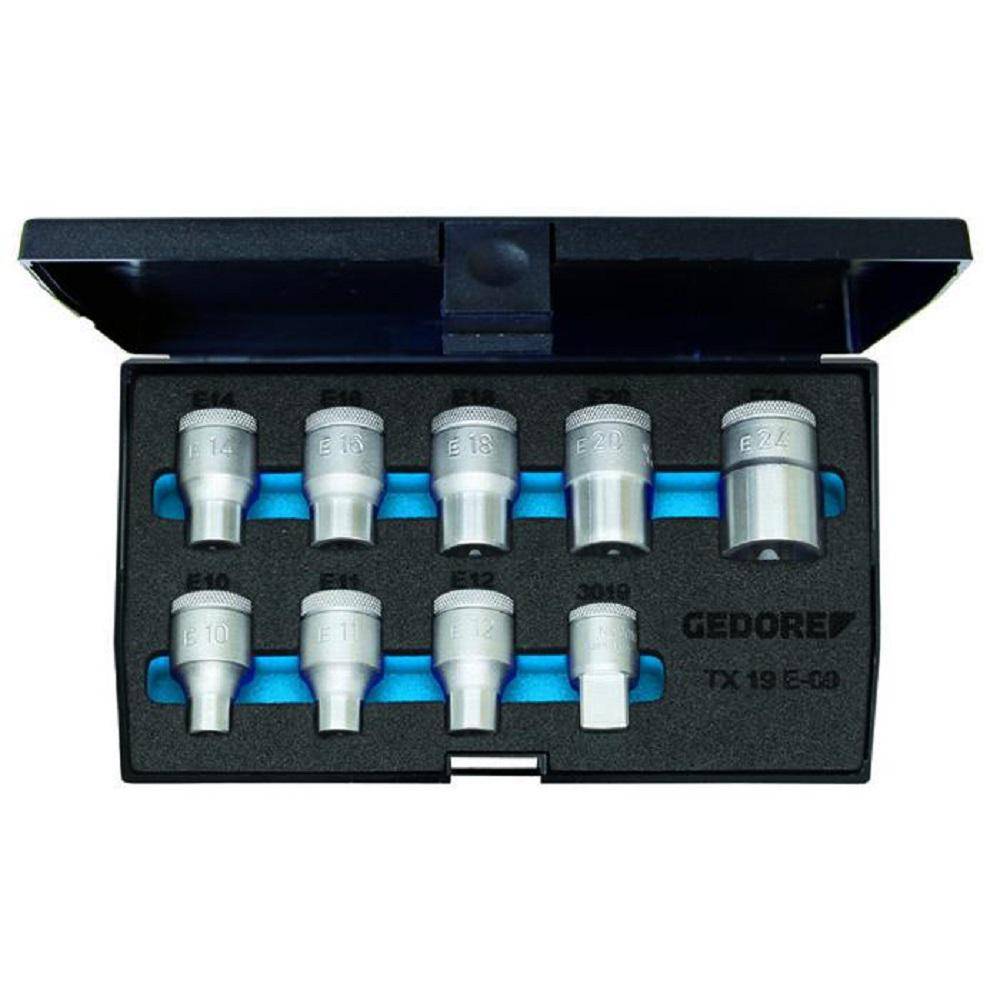 Steckschlüssel-Satz - Antrieb 1/2″ - 9-teilig - Außen-TORX®-Schrauben - E10 bis E24