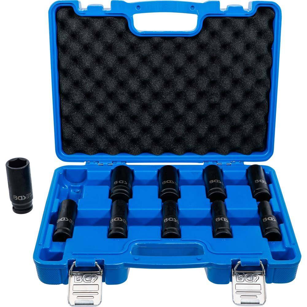 Kraft-Steckschlüssel-Einsätze - 1/2" - tief - 10 bis 24 mm - 10 teilig