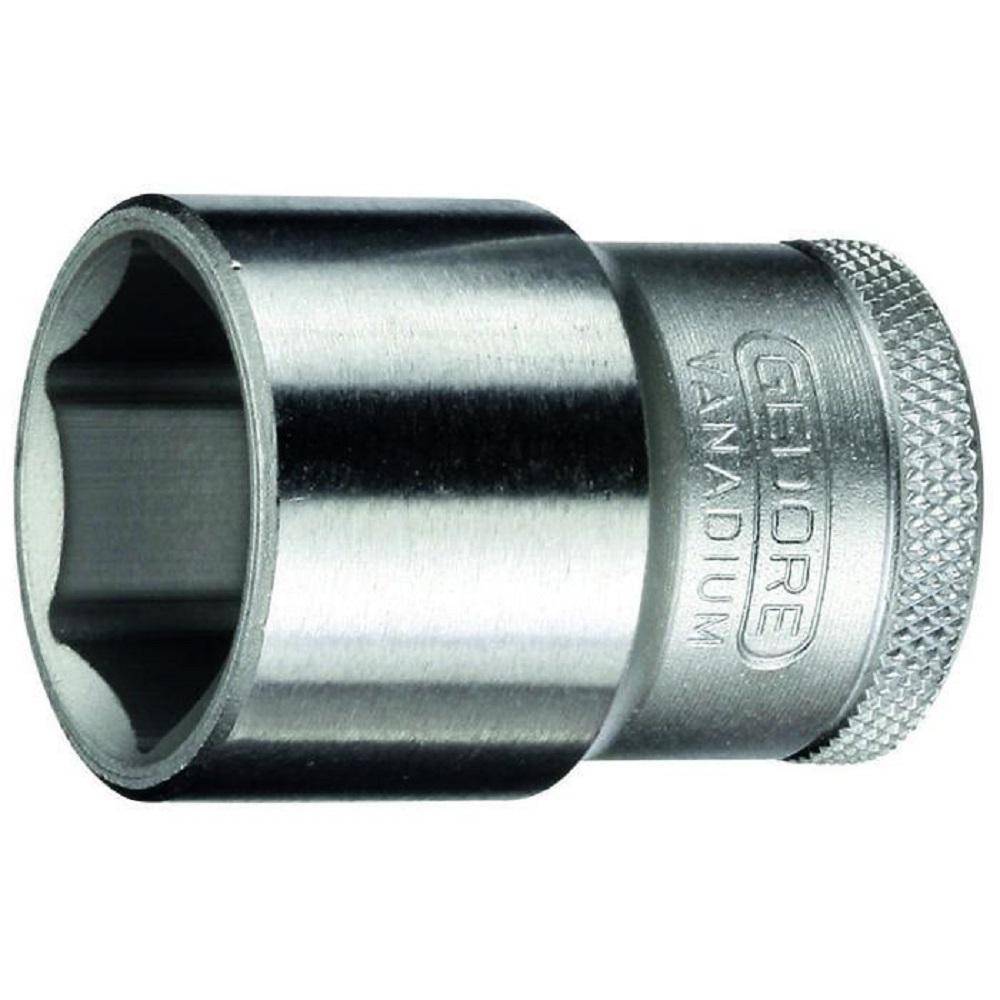 Nahaufnahme eines Metallstecknuss-Adapters mit gerilltem Griff, gekennzeichnet mit 