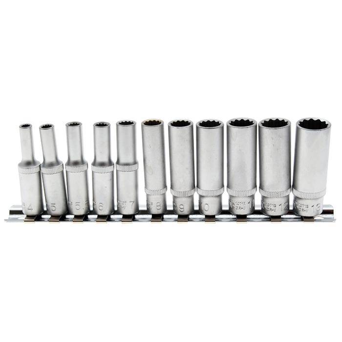 Steckschlüsseleinsatz-Set - tief, 12-kant - 6,3 mm 1/4 " Antrieb - 11-tlg.