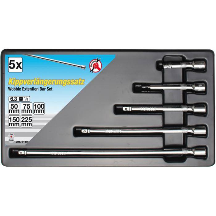 Kippverlängerungs-Satz - Antrieb 6,3 mm (1/4") - 50 bis 225 mm - 5-tlg.