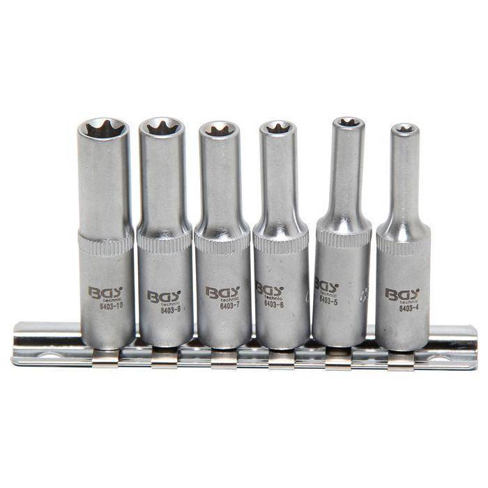 Steckschlüssel-Einsätze - tiefe Ausführung - Antrieb 1/4" - E4 bis E10 - 6-tlg.