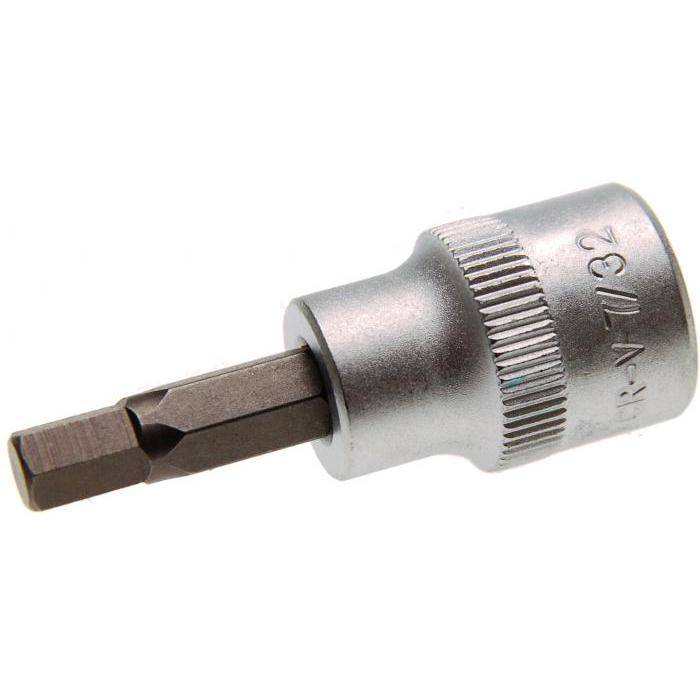 Bit-Einsatz - Innen-6-kant - 7/32" - Antrieb- 3/8" - CV-Stahl - gerändelt - matt verchromt