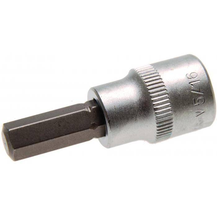 Bit-Einsatz - Innen-6-kant - 5/16" - Antrieb- 3/8" - CV-Stahl - gerändelt - matt verchromt