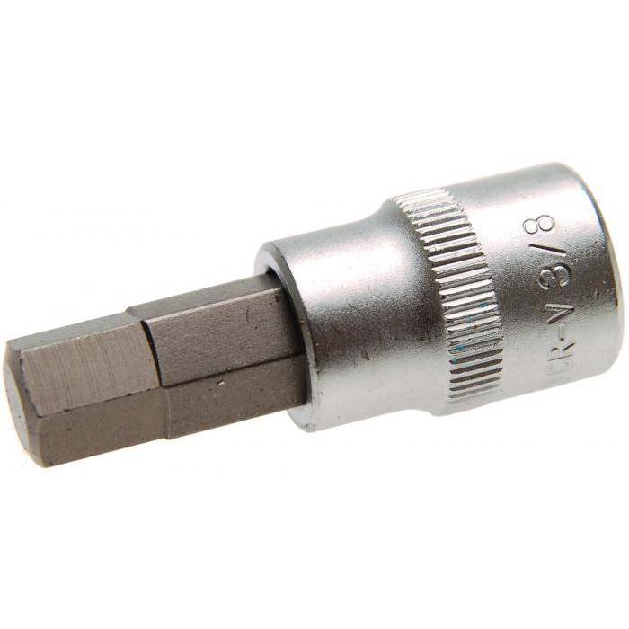Bit-Einsatz - Innen-6-kant - 38" - Antrieb- 3/8" - CV-Stahl - gerändelt - matt verchromt