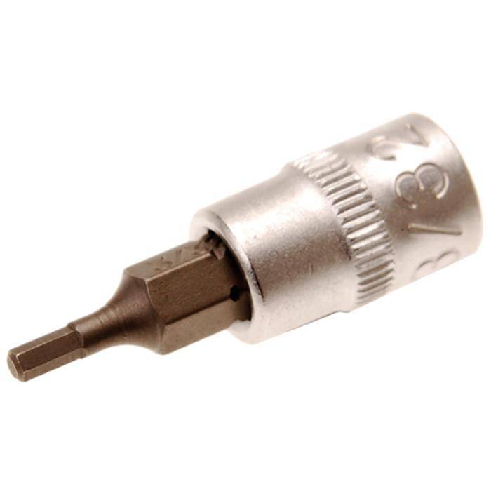 Bit-Einsatz - Innen-6-kant - zöllig 3/32" - Antrieb- 1/4" - CV-Stahl - gerändelt - matt verchromt
