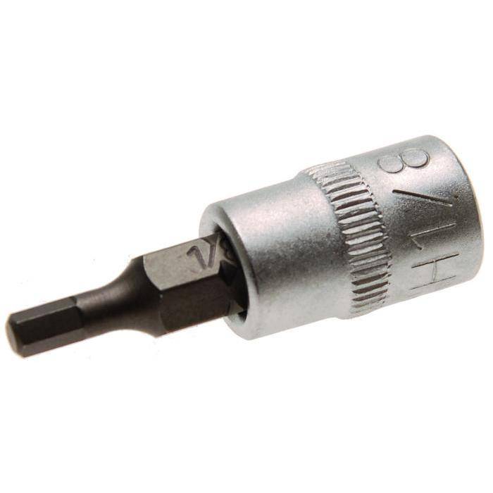 Bit-Einsatz - Innen-6-kant - zöllig 1/8"" - Antrieb- 1/4" - CV-Stahl - gerändelt - matt verchromt