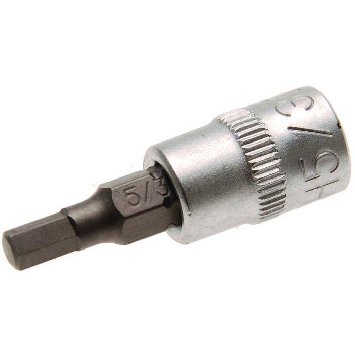 Bit-Einsatz - Innen-6-kant - zöllig 5/32" - Antrieb- 1/4" - CV-Stahl - gerändelt - matt verchromt