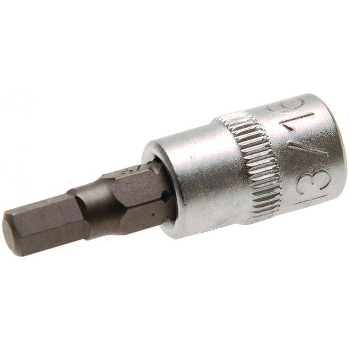 Bit-Einsatz - Innen-6-kant - zöllig 3/16" - Antrieb- 1/4" - CV-Stahl - gerändelt - matt verchromt