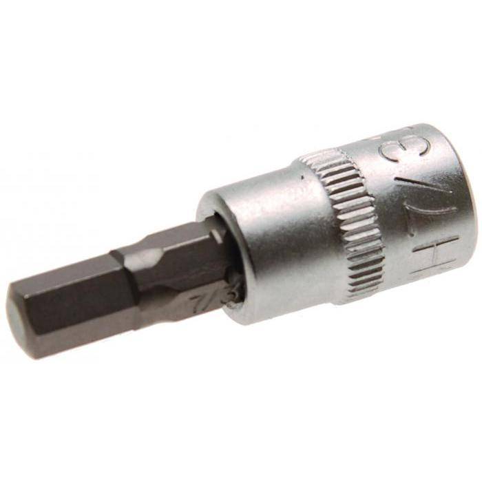 Bit-Einsatz - Innen-6-kant - zöllig 7/32" - Antrieb- 1/4" - CV-Stahl - gerändelt - matt verchromt