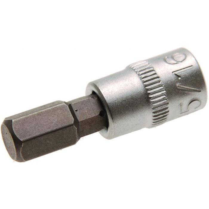 Bit-Einsatz - Innen-6-kant - zöllig 5/16" - Antrieb- 1/4" - CV-Stahl - gerändelt - matt verchromt