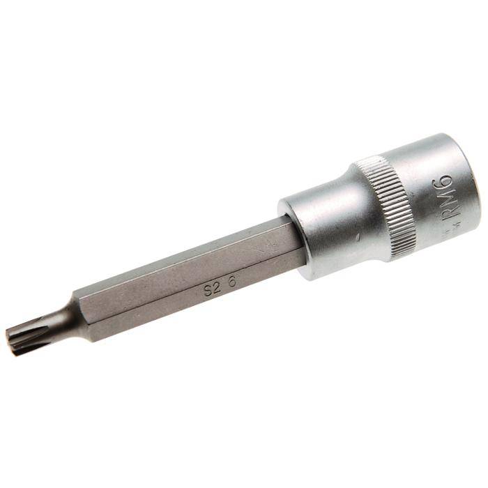 Biteinsatz RIBE® SchraubenInnenvierkant - 3/8" Antrieb - R6x100 mm - CV-Stahl - kordiert - matt verchromt - gerändelt